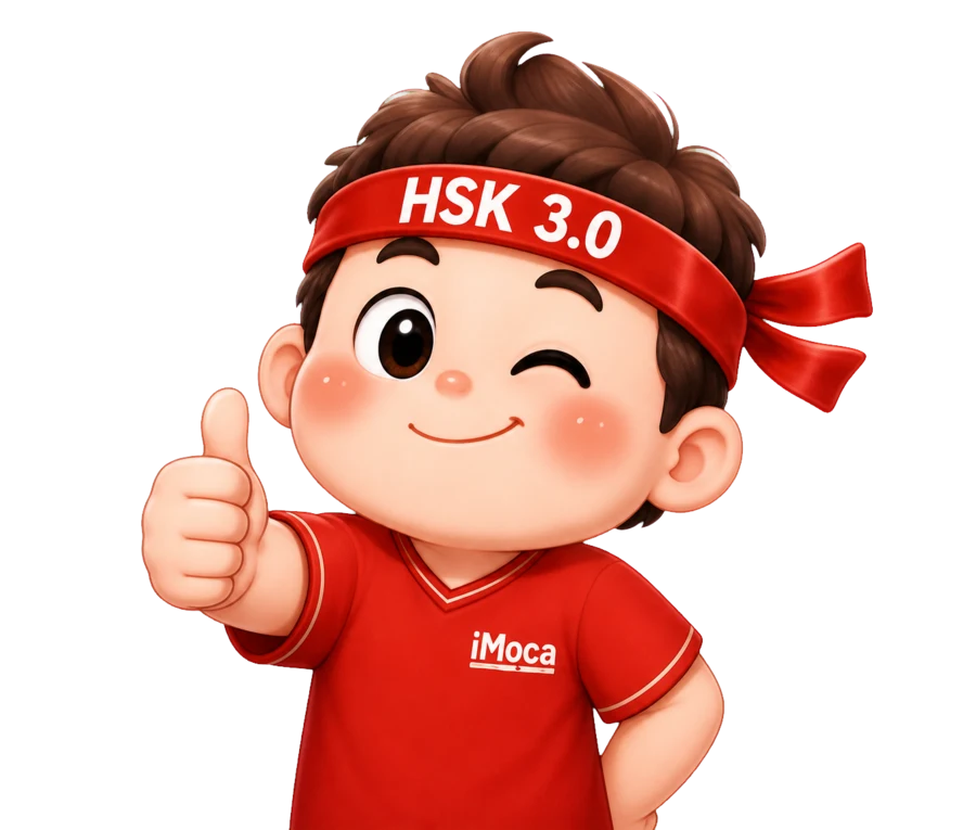 Linh vật iMoca giơ ngón tay cái cổ vũ học HSK 3.0